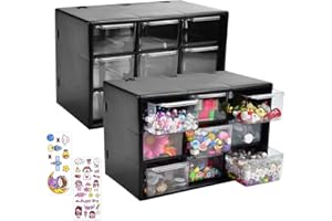 LANSKYLAN 2 PCS Cajoneras Plástico con 9 Cajones Caja de Organizador Mini Cajones Extraíbles Organizador de Plástico con Cajón Transparente para Herramientas, Joyas, Cosméticos (Negro,18 * 12 * 10cm)