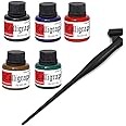 Isomars Calligraphy Dip Pen Ink Set of 5 with Plastic Oblique Holder