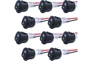 mxuteuk 10 pezzi interruttore a bilanciere circolare marino incorporato interruttore a levetta con filo SPDT ON-OFF a 3 pin AC 250V 6A 125V 10A, utilizzato per automobilistici e marini MXU1-5-101-CX