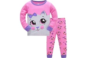 LXKA Girls Dinosaur Pyjamas Kids Pjs Cat Unicorn Clothing Little Toddler Winter Pajamas Children Clothes Sleepwear 100% Cotton Long Sleeve Shirts & Bottoms 2 Pieces Clothing Outfit Nightwear 7-8 Years