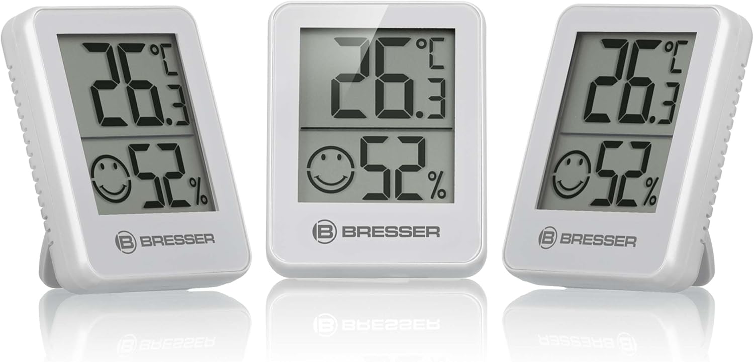 Bresser Termómetro higrómetro Temeo Hygro Indicator, juego de 3 unidades para instalación o montaje en pared con indicador de temperatura ambiente, blanco, 4,5 x 1,6 x 5,8 cm, blanco, pantalla 4,98 cm
