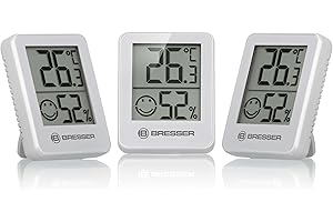 Bresser Set di 3 termometri igrometro - Termometro digitale per il controllo dell'umidità in ambienti interni, adatto al frigorifero, al montaggio a parete e al magnete, per la prevenzione della muffa - Indicatore Smiley, bianco