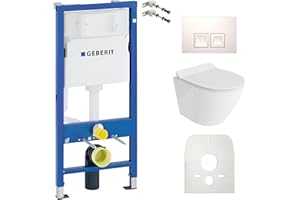 Lavita Duofix Basic Vorwandelement + Wand Tiefspül WC Sogo Slim Weiß Spülrandlos + WC Sitz + Bedienplatte Delta 25 Weißer Knopf Komplettset Unterputz Spülkasten Toilette Komplett Sett WC
