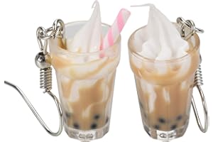 HOLIBANNA 1 Pair Ice Cream Cup Earrings Creative Pearl Milk Tea Cup Dangle Drop Earring Colorful Simulation Glass Bottle Funny Earrings for Girl Jewelry Christmas （Random Style）
