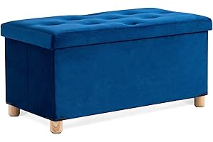 BRIAN & DANY Panca Contenitore Pieghevole, Pouf Contenitore Rettangolare con Gambe, Puff Poggiapiedi in Velluto Cassapanca Camera da Letto, 76 x 38 x 38 cm, Blu
