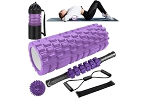 Rullo Massaggio Muscolare, Qveetry 6 in 1 Foam Roller Rullo in Schiuma Pallina Massaggiante Bastone Massaggio bande di resistenza per Stretching Yoga Pilates Rilascio Miofasciale