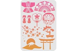 FINGERINSPIRE Stencil con Elementi Giapponesi, 29,7x21cm, in plastica, Motivo: santuario Giapponese, Hibana, per Pittura a Kimono, Stencil riutilizzabili per dipingere su Pavimenti in Legno e pareti