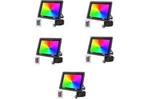 JBdusn 50W Faretto LED RGB Esterno Proiettore, 5pcs Proiettori LED Cambio Colore RGB con Telecomando, 16 Colori, Faro con Spina, Dimmerabile Proiettore per Interno Esterno Giardino Cortile Partito