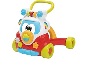 Chicco Primi Passi per Bambini Happy Hippy con Centro Attività Manuali, Pulmino Primi Passi, 4 Grandi Ruote, Girello con Maniglia Ergonomica, fino a 80% Plastica Riciclata, Giochi Bambini 9-24 Mesi