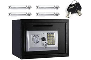 HSHA Home Digital Lock Safe - 25 x 35 x 25cm Home Security Safe - 16L Capacity - Front Coin Slot - Large Storage Deposit Safe Box with 2 Override Keys, 4 Installing Bolts, Wall Floor Mounted