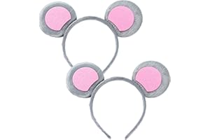 EUPSIIU 2 Pièces Oreilles de Souris de Bande Dessinée sur Bandeau Gris, Animal Oreilles de Souris Bandeaux de Cheveux Pour Enfants Adultes Déguisement Animal Accessoire Fête Halloween Carnaval (Gris)