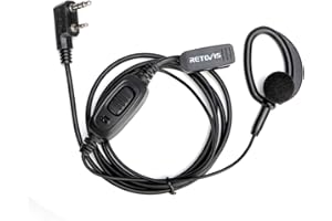 Retevis Auricular de Radio Bidireccional con Micrófono, 2 Pines en Forma de D Gancho Compatible RT24 RT27 eSynic UV-5R BF-88E BaoFeng BF-888S Kenwood Walkie Talkie (1 Pieza)