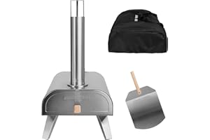 George Foreman Outdoor 12 Inch Wood Pellet Portable Wood Fired Pizza Oven Stainless Steel with Paddle and Carry Bag, BBQ Oven & Smoker, Foldable Legs GFWPPO1SSPC