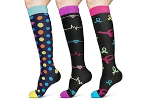 PSOWQ 3 Pares de Calcetines de Compresión para Mujeres y Hombres, Calcetines de Compresión Graduados de 15-24 mmHg,Medias para Correr,Running Deporte,Volar,Viajes,Varicosas, Enfermeras