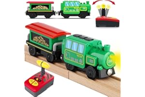 TOPLIVING Accessoires de train en bois, train de locomotive à piles, train télécommandé pour kit de voie, véhicules de traction avec moteur puissant, compatible avec tous les systèmes de chemin de fer