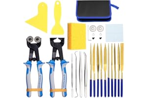 SPEEDWOX Lot de 28 pinces à épiler en mosaïque avec molette de rechange et aiguilles, pince à épiler à double extrémité, crochet spatule éponge, sac à fermeture éclair en cuir