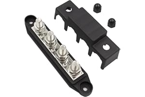 OSZNMMG Bus Bar Power Distribution Block Battery Terminal 12V-48V DCBus Bar 1 pcs,4 x M8 Terminal Studs with Cover and Ring Terminalsfor Cars RVs Ships Yachts，black