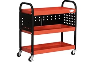 DURHAND Carro de Taller Carro de Herramientas con 3 Estantes Ruedas y Paneles Perforados para Garaje Mecánico Hogar Carga 100 kg Rojo y Negro