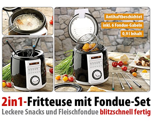 Rosenstein & Söhne Kompakte Tisch-Fritteuse mit Fondue-Set, 0,9 Liter, 840 Watt - 3