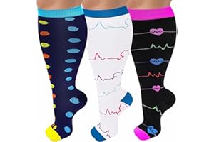 GCBIGER 3 Pares de Calcetines de Compresión de Talla Grande (20-30 mmHg) para Mujeres Y hombres, Medias de Pantorrilla Ancha Extra Grandes Hasta la Rodilla