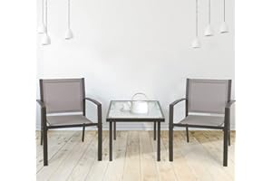 STREAM Garden Furniture Set 2 Seater, Indoor Outdoor 3 Piece set Patio Furniture Set, Garden Table and Chair 4 seater, 2 ArmChairs + Glass Coffee Table Suitable for Patio Backyard Poolside (Brown)