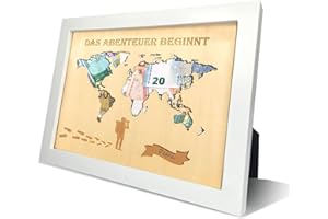 ‎DMHSGIFT DMHSGIFT Geldgeschenk Weltkarte Spardose Reise Bilderrahmen Geld Reisekasse Verpackung Konfirmation Geschenk zur Jugendweihe Hochzeit | Weltenbummler | Urlaubskasse