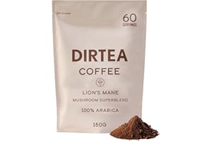 DIRTEA Coffee with Organic Lion's Mane - 60 Servings - 100% Arabica Coffee with B6, B12 & Folic Acid - 150g - 1,000mg per serving