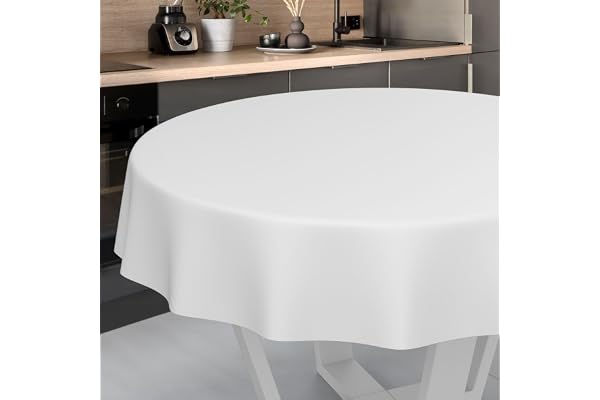 Nappe en Toile cirée, Lavable, pour Table de Jardin, extérieur et intérieur, Ronde, 100 cm, Bord coupé, Blanche