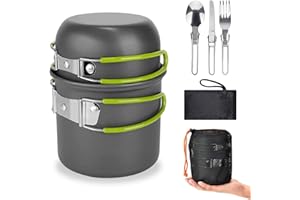 Udbrud Set di Pentole da Campeggio, Gavetta Pentole Set da Campeggio Inox da Campeggio Posate Pieghevoli per Viaggiare Trekking Escursionismo