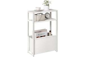 IBUYKE Sidobord smal, 3 nivåer, tygkorg, vit TMZ009W | Sängbord, metallstruktur, sidobord för soffor för vardagsrum, sovrum
