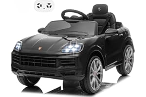 MONDIAL TOYS Porsche Cayenne Macchina Elettrica per Bambini 12V con Telecomando Cintura a 3 Punti Fari a Led Bluetooth Auto Elettrica Full Optional Nero