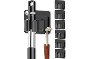 AceMining 6Pcs Broom Holder, Black Broom Holder Wall Mounted, Stainless Steel Mop Holder, Broom Gripper with Nails Installation, Heavy Duty Broom Clips, Broom Storage