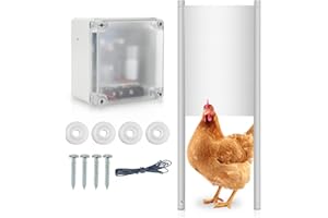 Gimisgu Clapet Automatique pour poulailler avec Curseur 22 x 32 cm ouvre-Porte pour poulailler avec capteur de lumière et minuteur