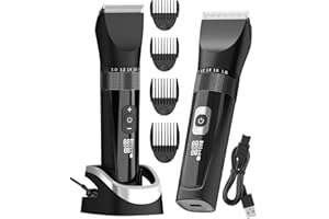 AREYZIN Kit de aseo eléctrico masculino con recortadora de barba y recortadora de bolas, recortadora de pelo corporal para hombres, base de recarga de pie, IPX7 impermeable para uso en húmedo/seco