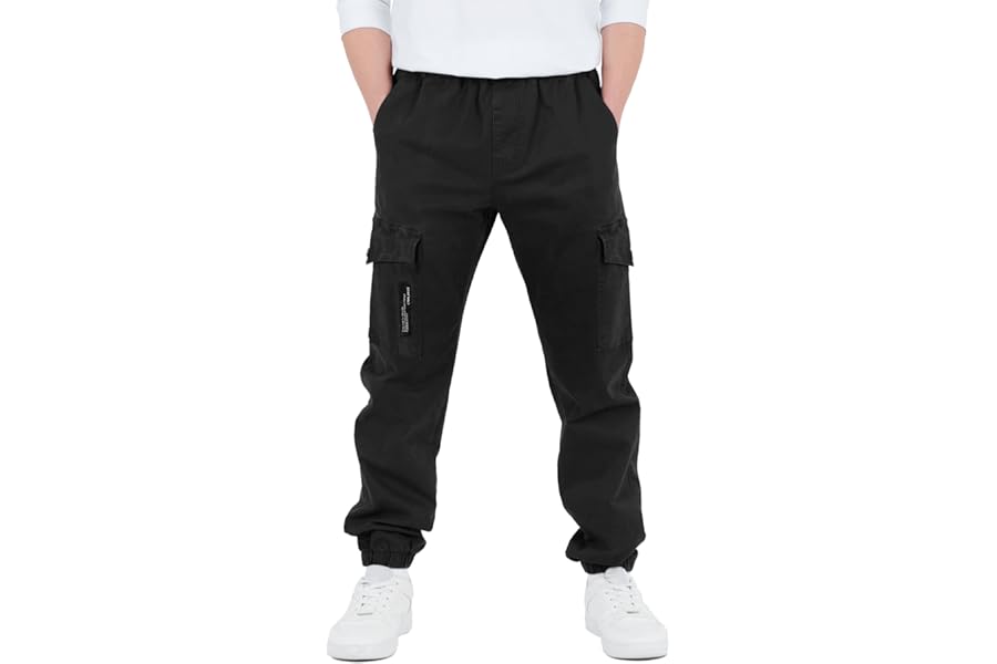 CAMLAKEE Kids Boys Elasticated Waist Slim Fit Cargo Joggers