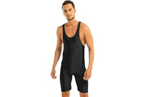 inlzdz Mens Athletic One-Piece Shorts Leotard Bodysuit Wrestling Singlet Jumpsuit Boxer Briefs Fitness Gymnastic Sportswear