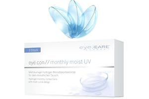 ‎EYE CARE COMPANY Eye.Con Monthly Moist weiche Monatslinsen – 3 Hydrogel Kontaktlinsen mit Stärke für empfindliche Augen. Contact Lenses mit 55% Wassergehalt BC 8.6mm, DIA 14.3mm (-2.75, 8.6, Millimeter, -2.75)