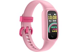 BIGGERFIVE Vigor 2 L Reloj Fitness para Niños y Niñas de 5 a 15 Años, Rastreador de Actividad, Monitor de Frecuencia Cardíaca y Sueño, Impermeable IP68, Podómetro, Contador de Calorías, Rosa