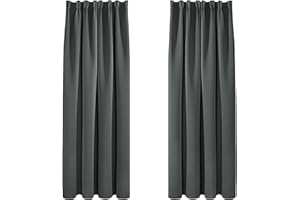 Deconovo Cortina Opaca Gruesa Decór Ventana Accesorios para Habitacion Matrimonio Estilo Moderno Elegante con Bolsillo Fruncido de la Barra 2 Piezas 140 x 260 cm Gris Oscuro