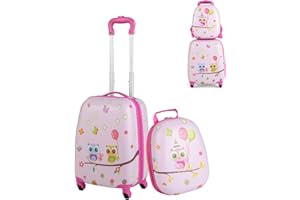SOARS Kinderkoffer & Rucksack, Kindertrolley mit Rollen & verstellbarem Griff, Koffer Set, Kindergepäck, Reisekoffer Kinder Jungen & Mädchen, für Spielzeug, Kleidung (Eule B, 12"+16")