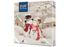 PAW DECOR COLLECTION PAW - Servilletas Papel 3 Capas (33 x 33 cm) I 20 Unidades I Servilletas Navideñas I Diseño de Navidad, Invierno y Nieve I Decoracion Mesa Navidad I Color: Snowy Family