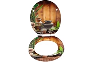 SINOBATH - Lunette de WC avec système d'abaissement automatique - Noyau en bois MDF - Charnière Softclose - Motif spa