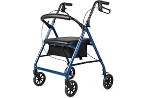 App Life Deambulatore per Anziani Leggero Pieghevole in Acciaio - Dispositivo Medico di Classe I - Regolazione Altezza - Sedile Imbottito Blu