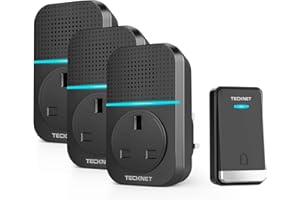 TECKNET Self-Powered Doorbell with 3 Receivers, IP65 Waterproof 1300ft Wireless Doorbell with 60 Chimes 5 Volume Levels, No Battery Required Plug in Boor Bell Kits with LED Light Flash for Home,Black