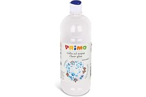 PRIMO - Colla Liquida Trasparente a Acqua 1kg con Tappo Dosatore Fissante e Ribagnabile, Prodotto Cartoleria e Cose per la Scuola Lucido per Incollare e Lucidare Lavoretti Creativi per Bambini +3 Anni