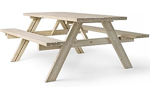 AMATA Table de pique-nique au design classique avec sièges pliables, collection UNGURS – Table de pique-nique en bois résistant aux intempéries pour l'extérieur, parfaite pour le jardin et la terrasse
