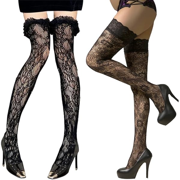 2 paia di calze autoreggenti da donna, sexy, in pizzo, alla coscia, in silicone, antiscivolo, per reggicalze in pizzo, sopra il ginocchio, calze a