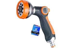 GRIFEMA GE1303 Garden Hose Pipe Spray Gun, 8 Adjustable Patterns Nozzles, High Pressure Garden Sprayer For Lawn & Garden Watering Equipment, Orange/Black