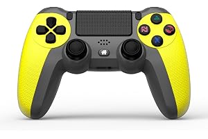 NK Mando para PS4 / PS3 / PC/Móvil Inalámbrico - Wireless Controller con 2-Shock, Función Detección 6 ejes, Luz LED, Panel Táctil, Entrada para Auriculares, Cable de Carga incluido - Amarillo