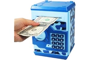 HUSAN Hucha electrónica para niños con código de cerditos, Mini cajero ATM, Caja de Monedas, Juguete Divertido Regalo (Azul Camuflaje)